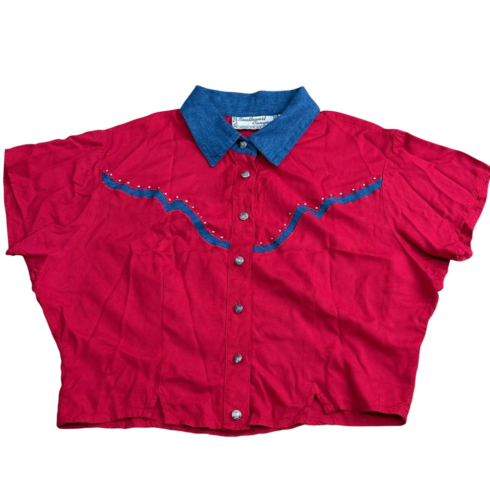 Southwest Canyon Red Western Studded Concho Shirt Women XL Cowgirl Rodeo